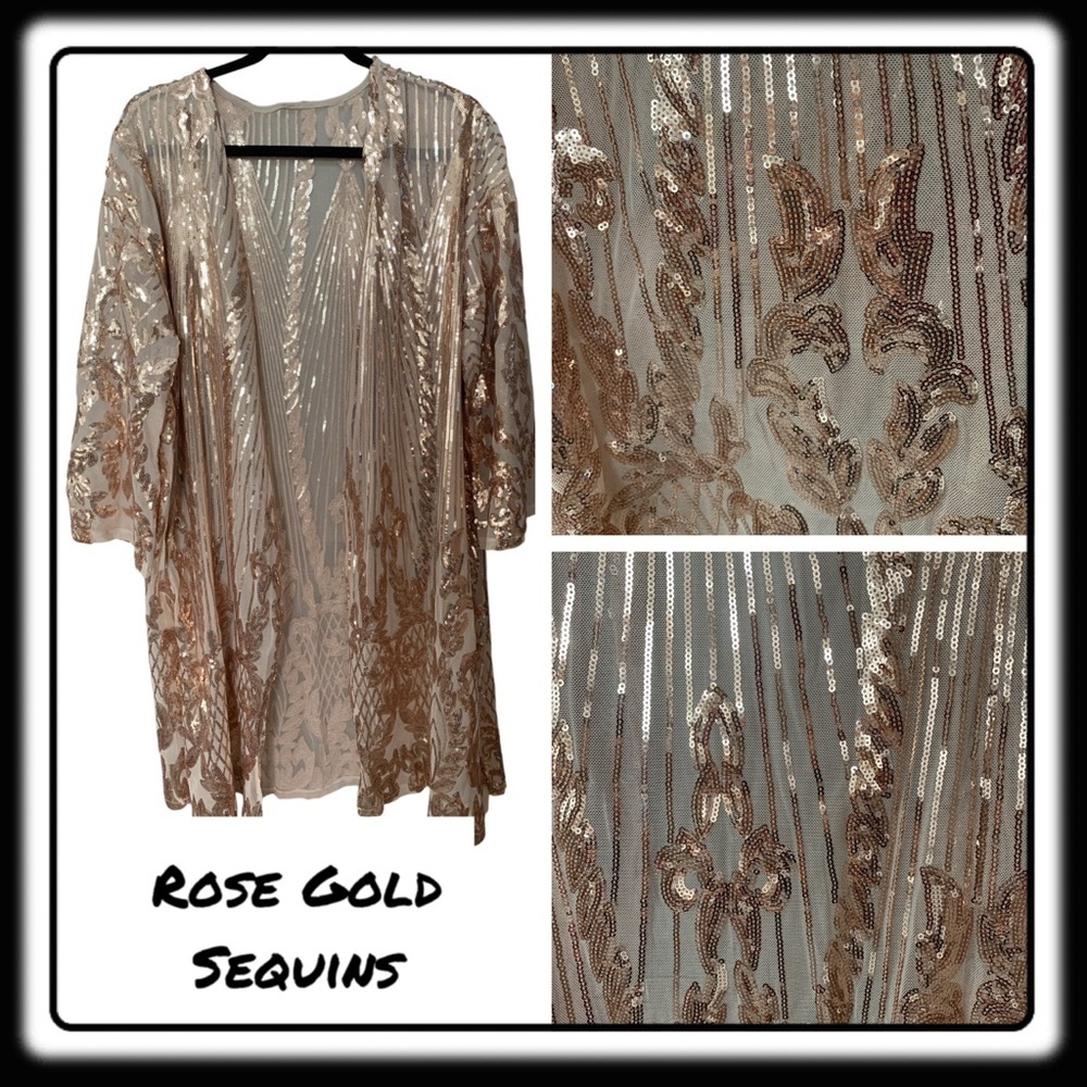 NWT/NIB ROSE GOLD OS sequin duster. Get your “Shimmer On”this holiday season